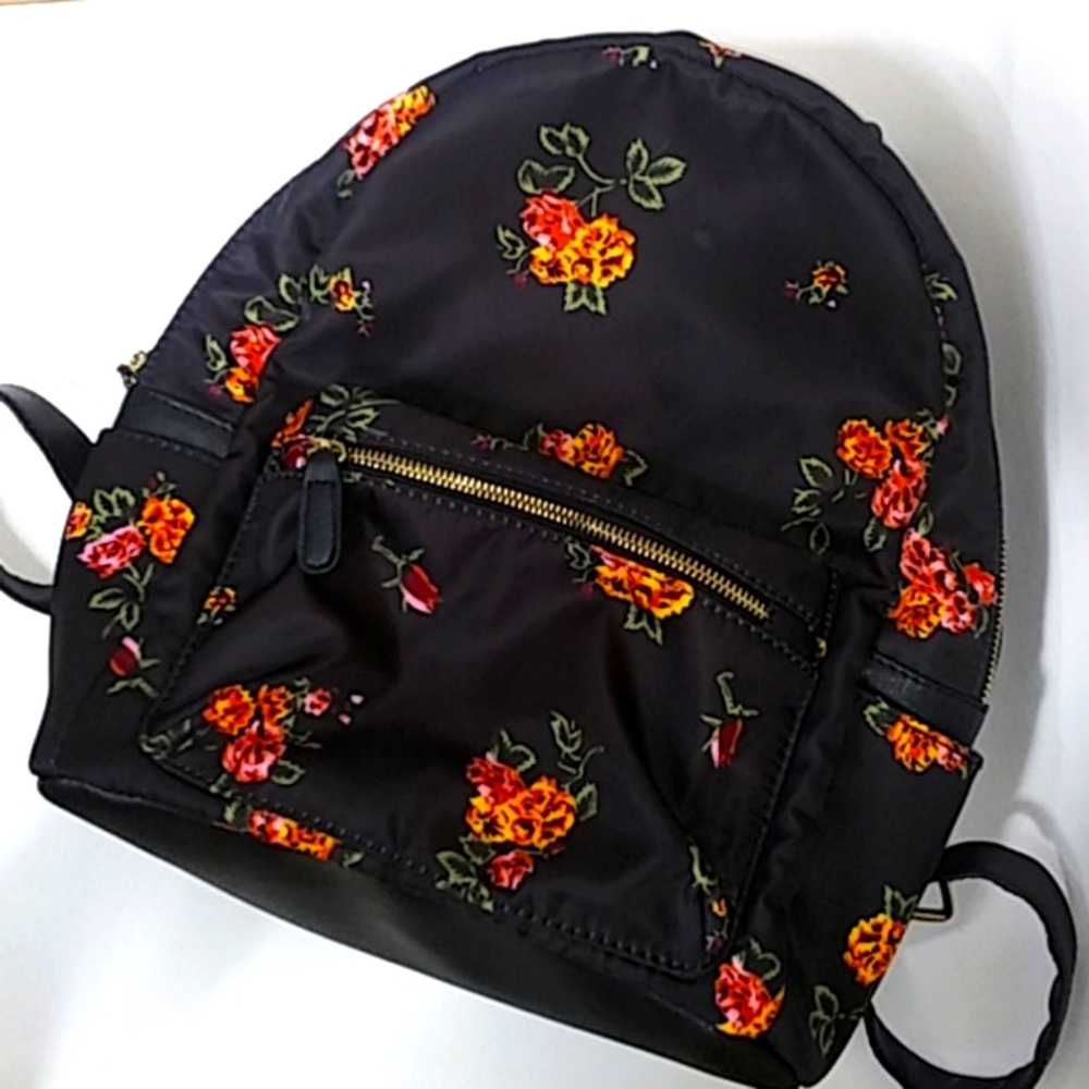 LG Black Floral Design Spun Polyester Back Pack